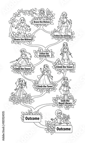 Cute Princess Story Map Flow Chart Decision Tree Coloring Page