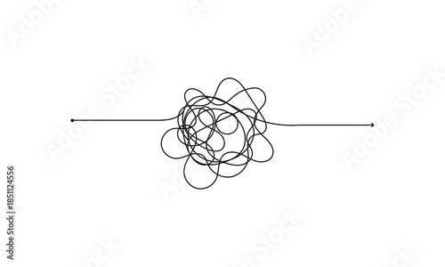 Vector psychotherapy complex chaos mess and order path. Messy drawn sketch purpose simple ball concept scribble. Chaos knot line psychotherapy continuous vector illustration art. EPS 10 .