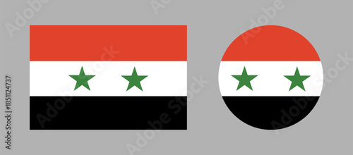 Syria flag circle, rectangle icon. Round, rectangular button flag of Syria. Flag rounded background. National Syria flag badges.