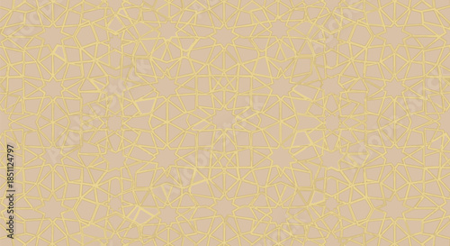 Seamless beige and gold intricate geometric islamic star pattern background texture abstract wallpaper