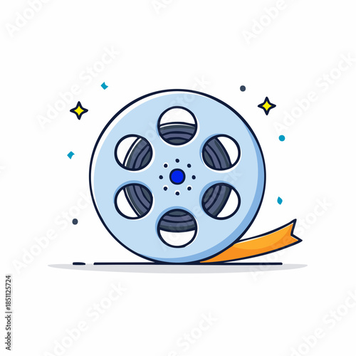 Vibrant and playful cartoon film reel illustration, symbolizing classic cinema, movie making, and digital entertainment, ideal for media production, vintage themes, and creative video content projects