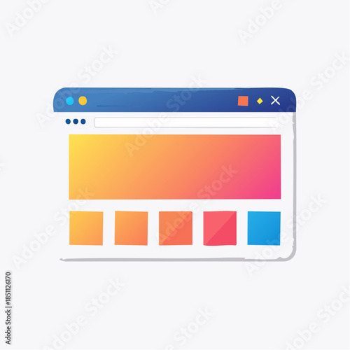 Browser window displaying a gradient color scheme with sample squares, representing web design and digital content creation