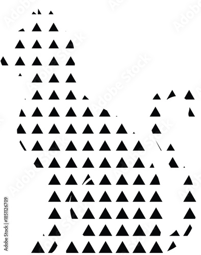 Abstract Cat Silhouette Composed of Repeating Black Triangles on a White Background