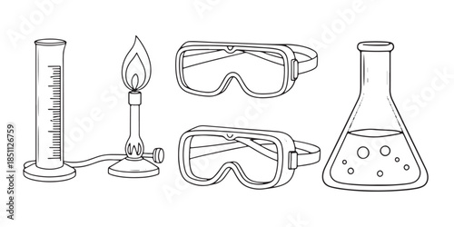 Scientific Lab Tools and Equipment Line Art Vector Icons