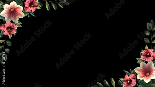 Vibrant pink flowers and lush green leaves on transparent background