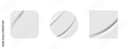 Crumpled white stickers of various geometric shapes. Vector design.