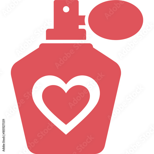 Red Perfume Bottle with Heart Icon, Sleek Design, Spray Nozzle, Symbolizing Love, Beauty, and Fragrance