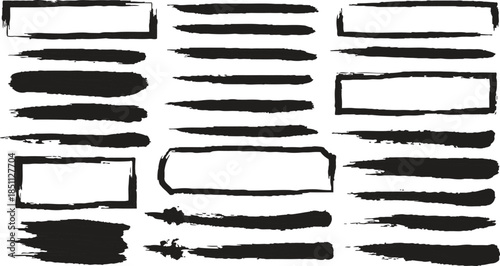 Collection of red brush strokes and shapes on a white background