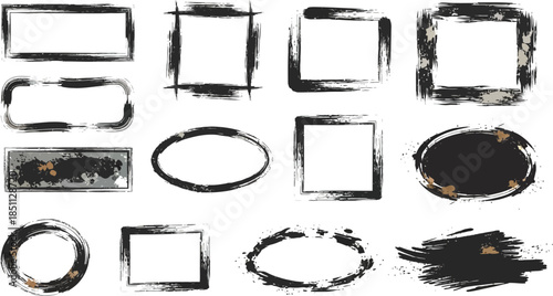 Collection of hand drawn sketchy square circle and irregular frames on white background doodle drawing