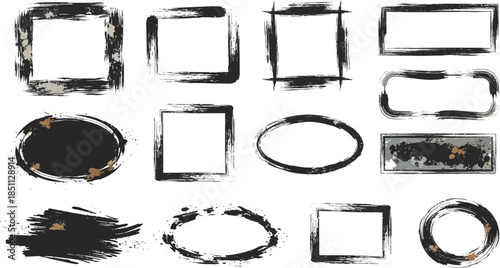 Collection of hand drawn sketchy square circle and irregular frames on white background doodle drawing
