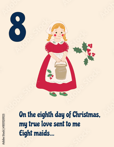 Eight Maids Christmas Illustration
