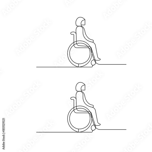 Minimalist wheelchair vector illustration in one line art style
