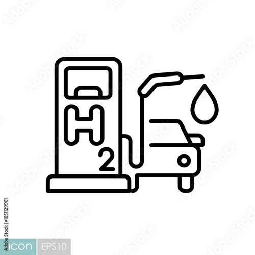 Hydrogen refueling station with car outline vector icon
