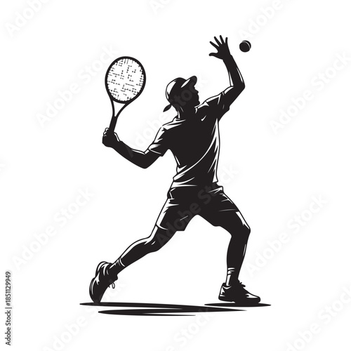 A silhouette of a tennis player preparing to serve the ball