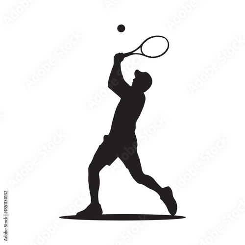 A silhouette of a tennis player preparing to serve the ball