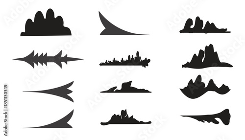 Mountain silhouettes isolated on white background