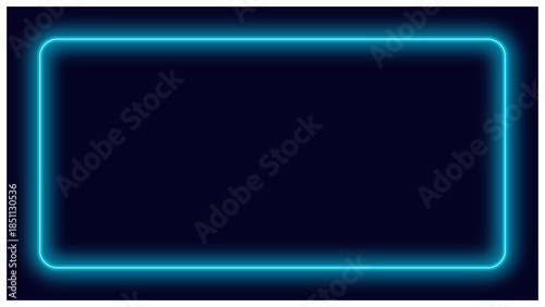 ネオン水色の角丸フレーム背景テンプレート／紺背景のシンプルデザイン