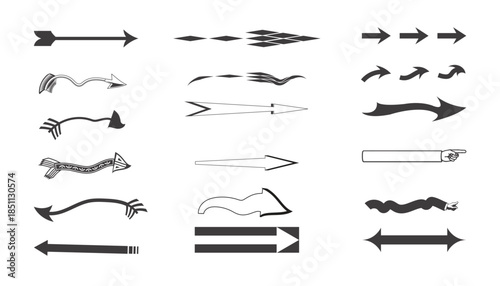Various arrows and directional symbols isolated on white background