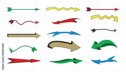 Various arrows and directional arrows isolated on white background