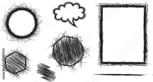 Collection of hand drawn sketchy square circle and irregular frames on white background doodle drawing