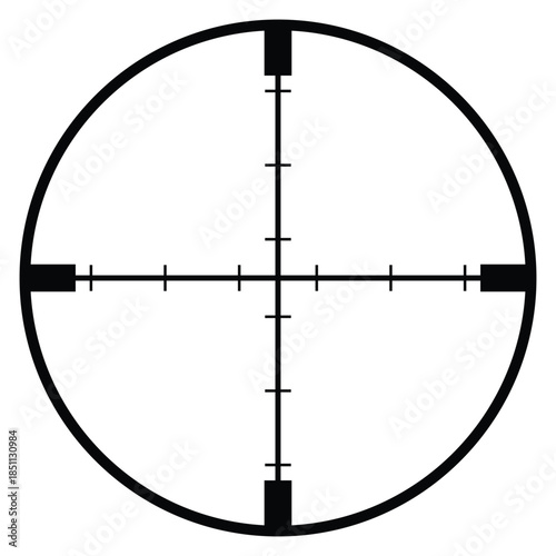 Circular scope reticle with axis markers, clean targeting and alignment icon for optics visualization, monitoring systems and technical interfaces