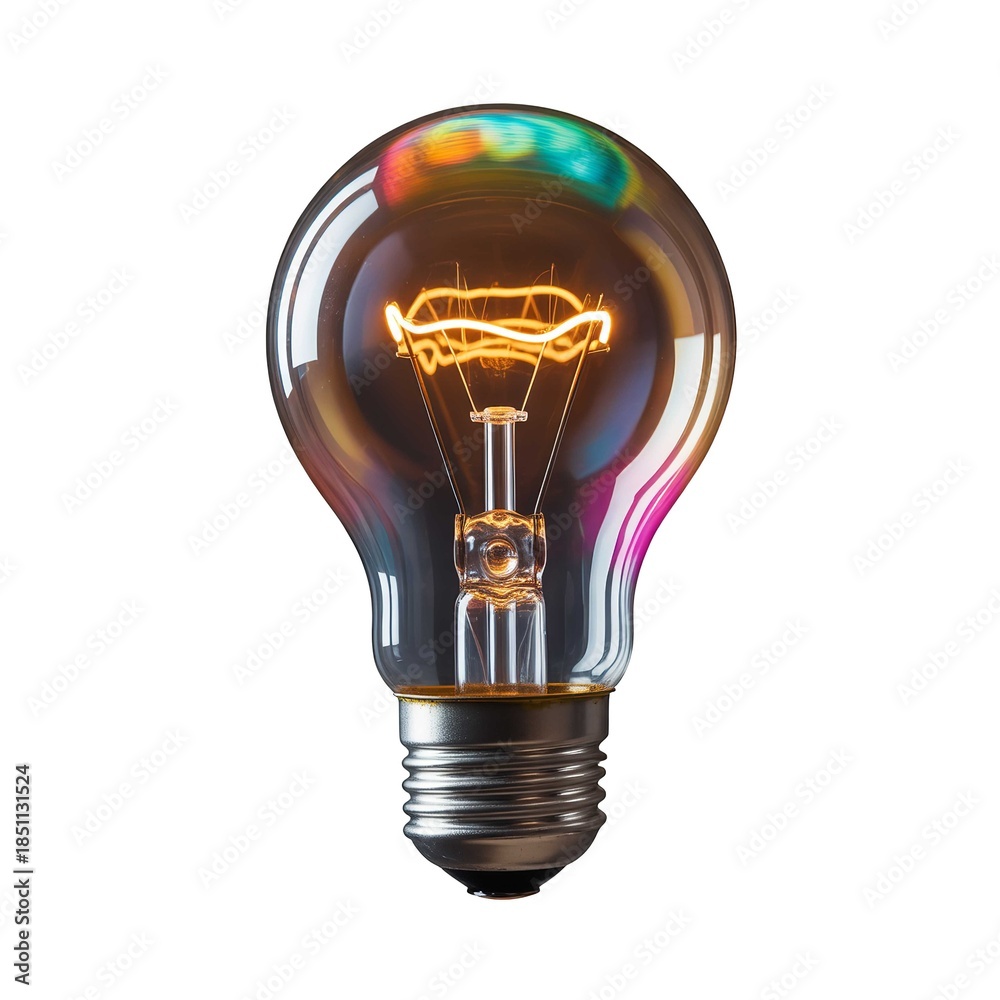 Obraz premium Illuminated incandescent light bulb with glowing filament creating a warm inviting ambiance against seamless