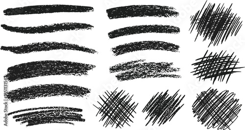 Various abstract hand-drawn black ink brush strokes and shapes collection
