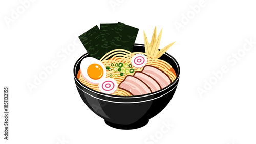 Traditional Japanese Ramen Bowl with Fresh Toppings and Rich Broth