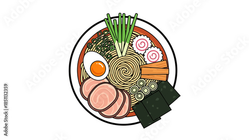 Delicious Ramen Noodle Soup with Vegetables Egg and Sliced Meat