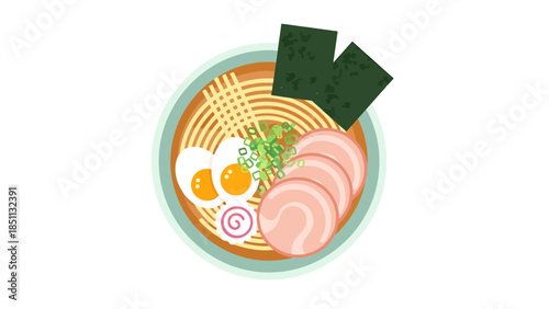 Traditional Japanese Ramen Bowl with Noodles Meat and Vegetables