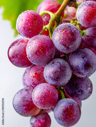 Wallpaper Mural Fresh vibrant red and purple grapes with morning dew drops clustered on green stems captured in bright natural light against a soft blurred background Torontodigital.ca