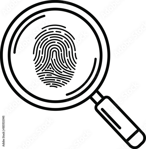 Examining a fingerprint through a magnifying glass for security and identification