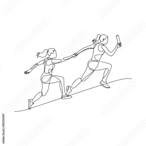 Athletes in motion a continuous line drawing of a relay race handover