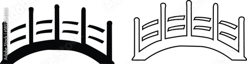 Bridge icon set in flat and line style architectural crossing silhouettes featuring arch suspension and modern bridges, minimal monochrome infrastructure vector pack for urban and construction concept