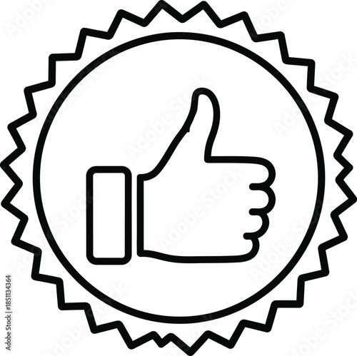 Approved quality badge with a thumbs-up gesture for best product or service endorsement