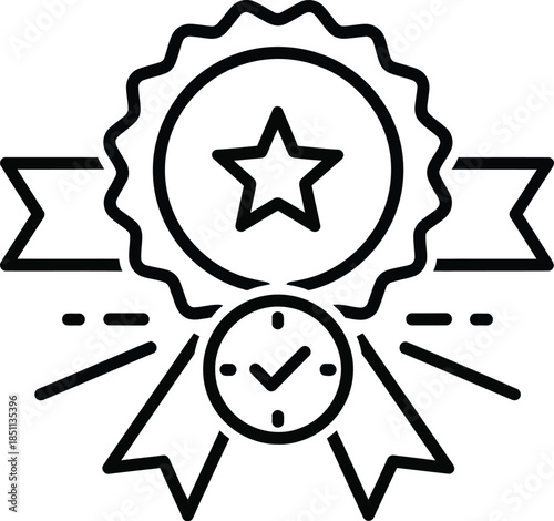 Quality achievement icon with a star badge and a clock indicating timely completion