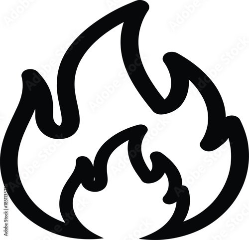 Simple black flame icon or symbol