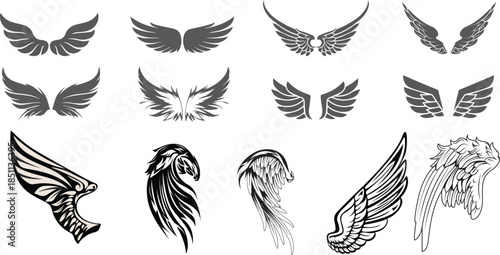 Collection of various wing and feather designs