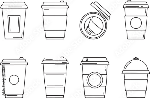 Disposable Coffee Cup Icons Collection takeaway drink