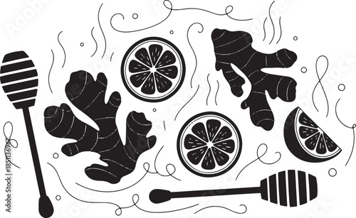Ginger Lemon Honey Illustration