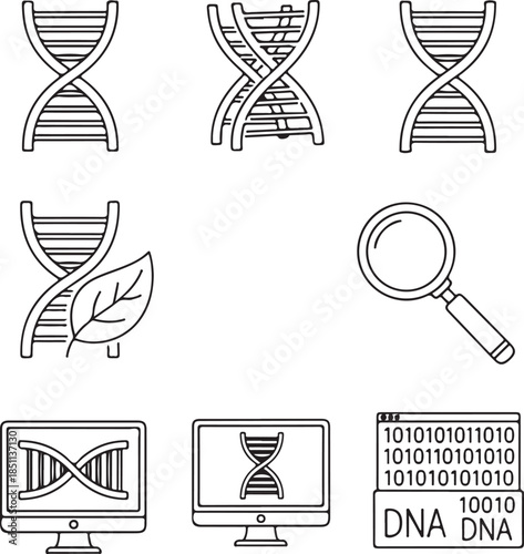 DNA helix and science icons in outline style dna molecule