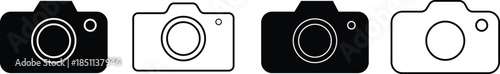 Camera icons in solid and outline styles photography set