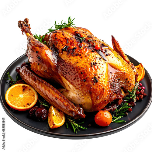 Traditional scandinavian roast goose isolated on a white background, a succulent and impressive main dish for a special holiday celebration