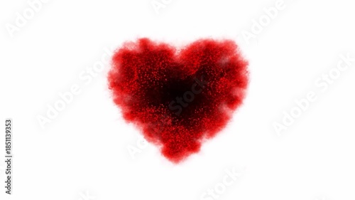 Red Heart Shape Forming from Particles on White Background, Love and Romance Concept.