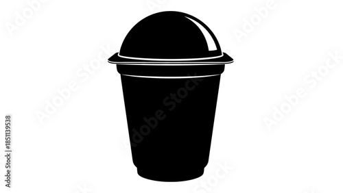 Black and White Image of a Plastic Cup with a Dome Lid.