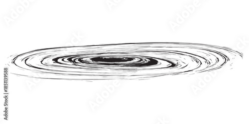 Hand-drawn black hole or vortex illustration on a white background abstract and minimalist design.