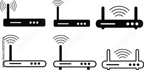 Router icons set in solid and outline styles