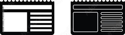 Website layout wireframe icons in solid and outline styles