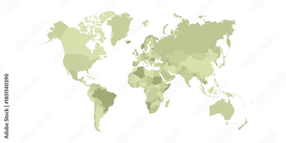 Obraz premium Green World Map with Political Country Border for Global Business Travel Geography Vector Design