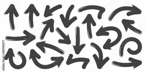 Black Arrows in Various Directions on White Background in Hand-Drawn Style for Infographics